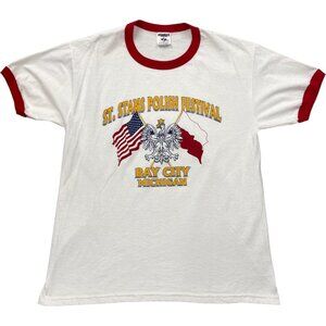 Vintage 1980's Polish Poland Festival Ringer Jerzees Tee T-shirt Men's Large